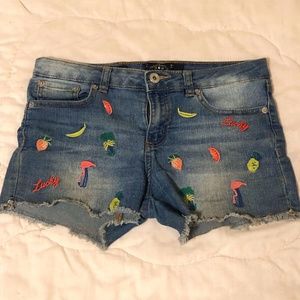 Lucky Brand embroidered tropical denim stretch shorts size 14